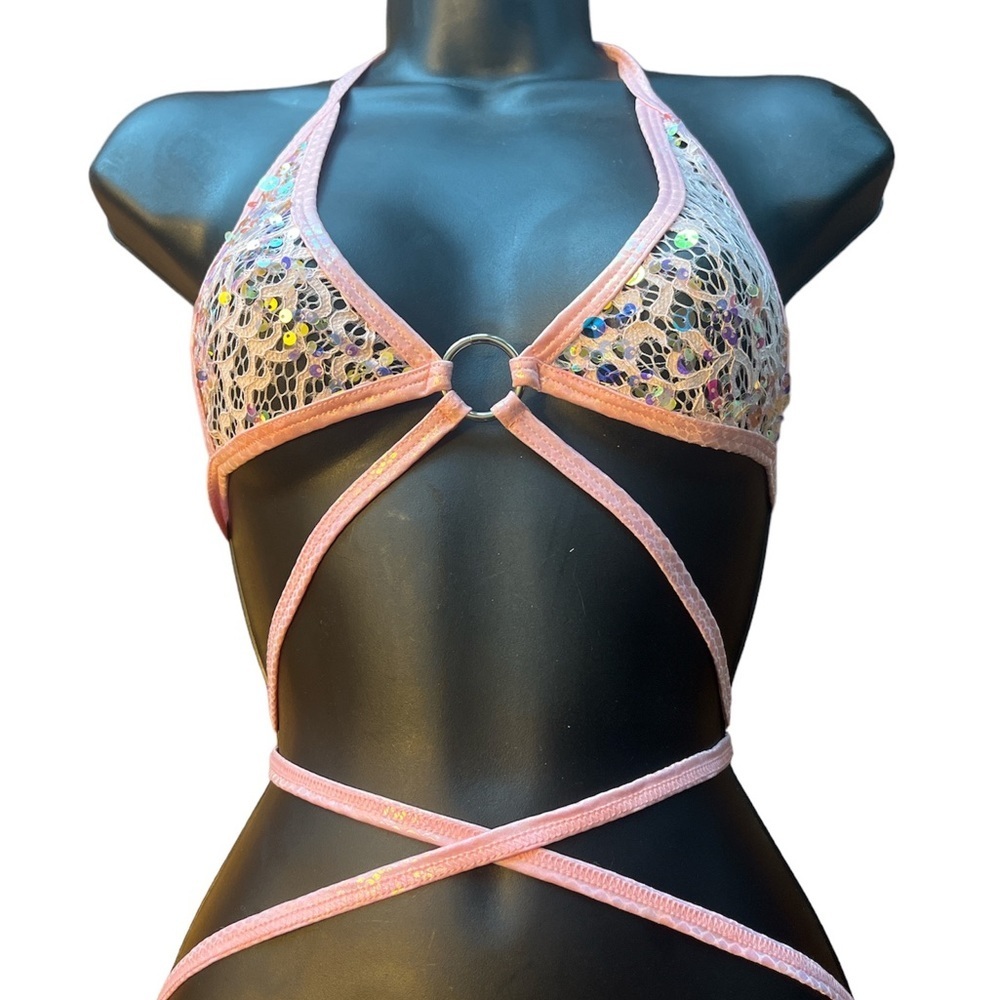 J Valentine - Lacy Sequin wrap bikini rave festival top NWT